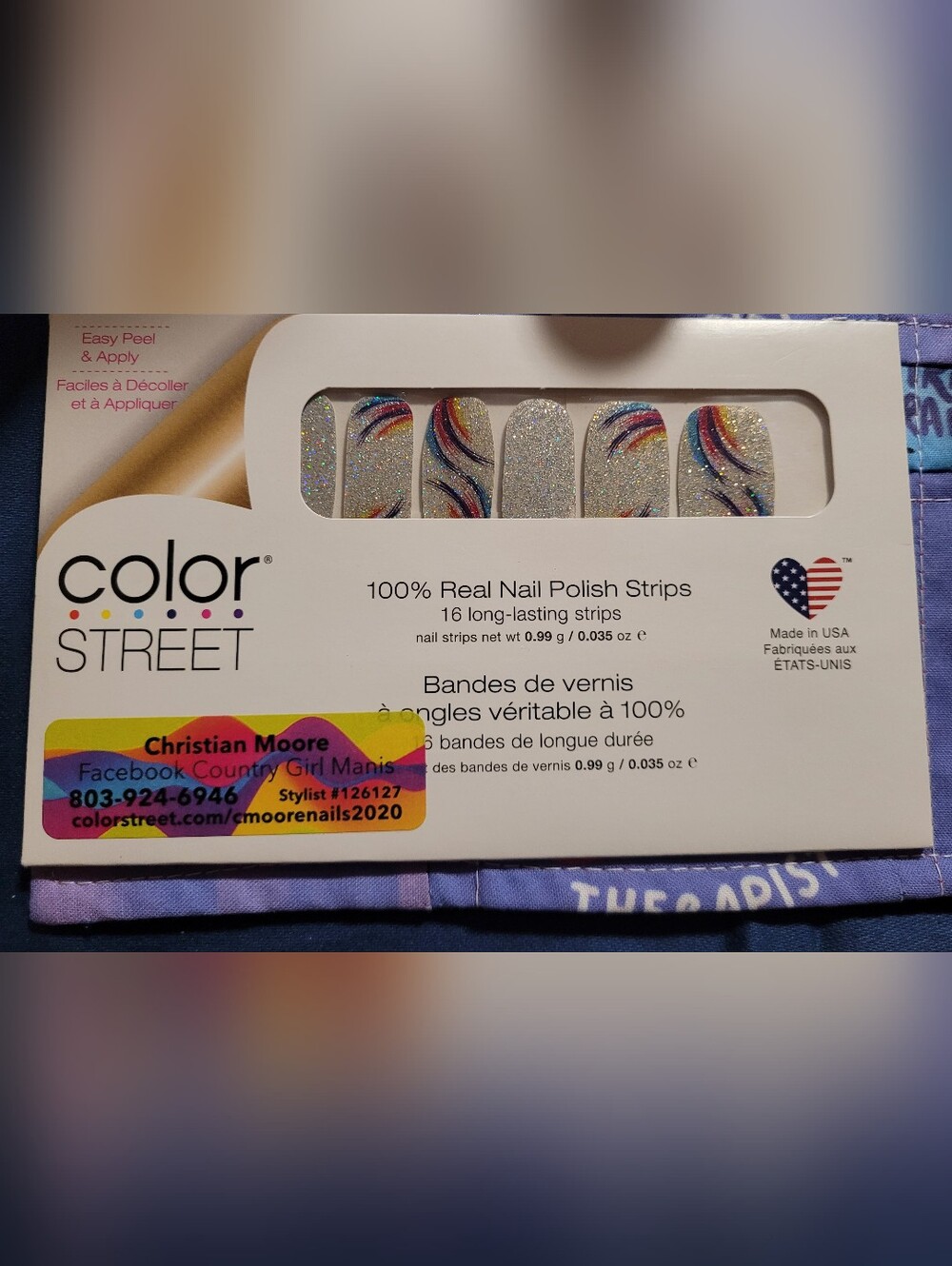 Color Street Silver Glitter Strips with Rainbow Swirl Accents